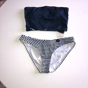 Blue and white two piece bathing suit